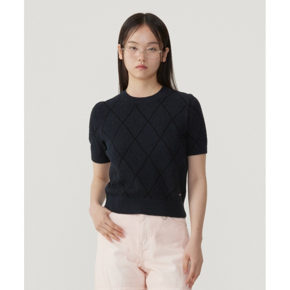 COVERNAT WOMAN クラバーハートジャカード ハーフニット ネイビー 9,963円