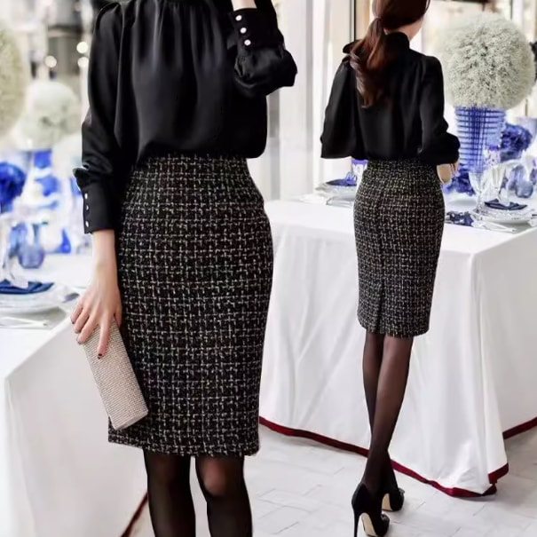 レディース スカート ボトムス タイトスカート ショート 膝上 タイト スリム 細身 スリット バックスリット ツイード 薄手 大人可愛い きれいめ 上品 おしゃれ かっこいい 個性的 モード系 5,638円