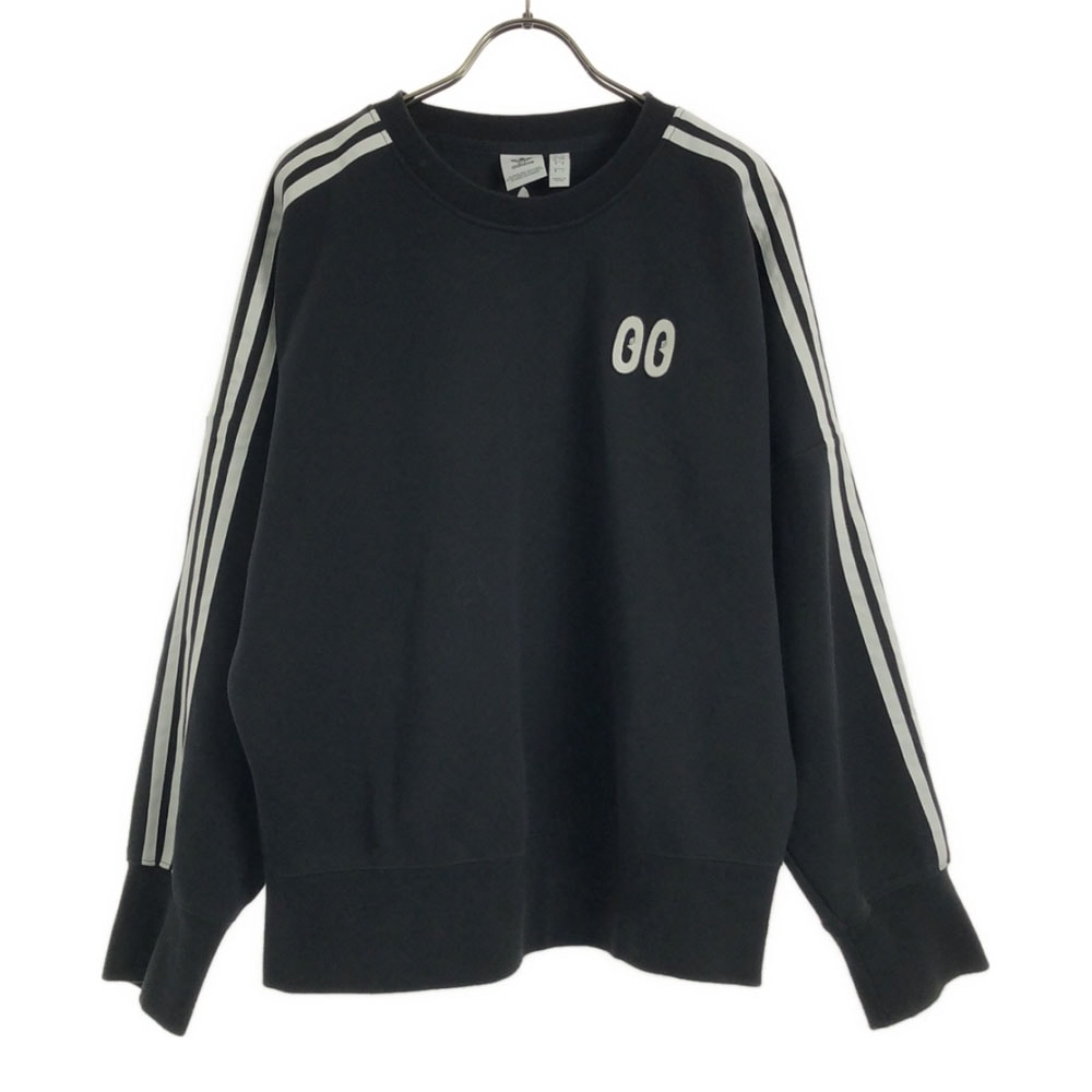 トレフォイルロゴ刺繍 長袖 スウェット トレーナー OT ブラック レディース