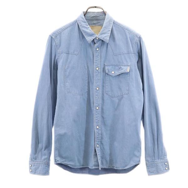日本製 長袖 ウエスタンシャツ 46 ブルー系 メンズ