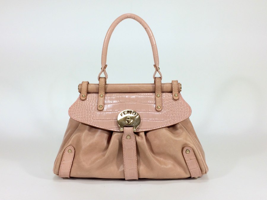 ハンドバッグ ボルサ マジック ピッコラ レザー クロコ型押し ピンク系 中古品