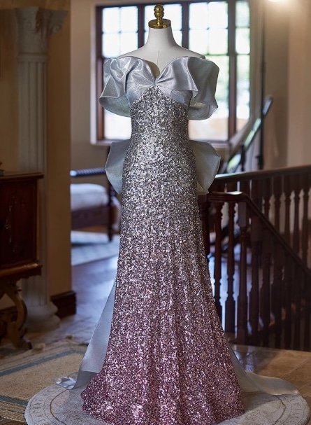 カラードレス オフショルダー 豪華！ ふっくら柔らかなバックリボン 編み上げ マーメイドライン