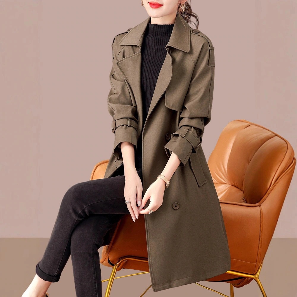 ウインドブレーカーレディース 2024 新作小気質ウエスタンスタイルコート女性用ミドル丈コート