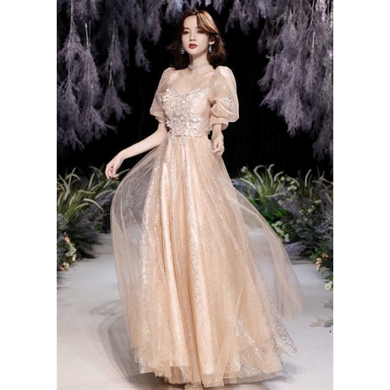 【取寄：納期2週間】演奏会ドレス ロングドレス 大きいサイズ 2XL 3XL 小さいサイズ 半袖 チュチュスカート