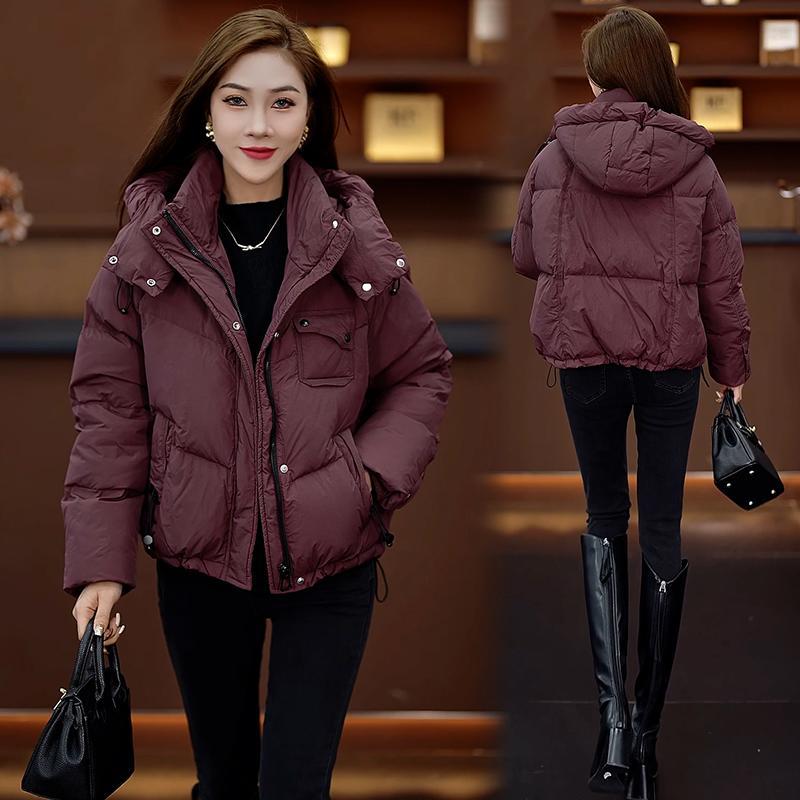 ファッショナブルなフード付きダウンジャケット女性のための 2025 冬の新しいスタイルの小さなスタイル肥厚暖かいショートパンジャケット