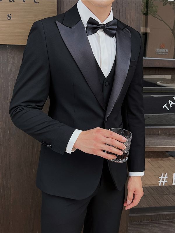 スーツ 花婿 秋 イベント司会 宴会タキシード スリム シングルボタン 三点セット