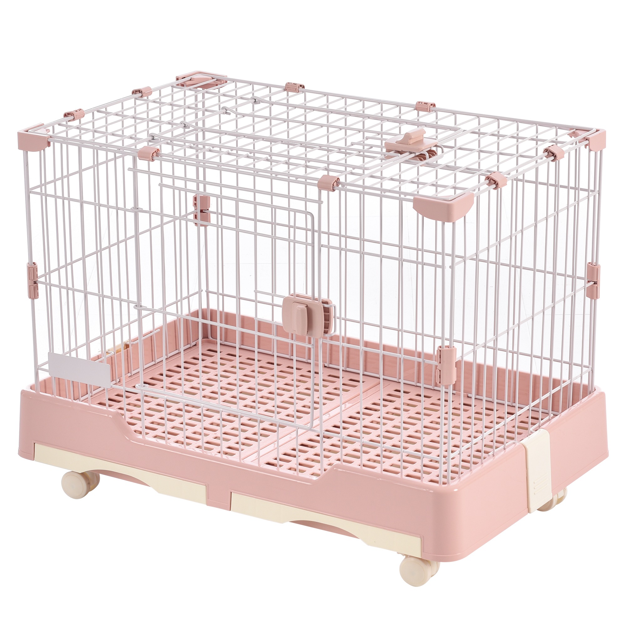 キャスター&引き出しトイレ付き ウサギ・ハムスター用小動物ケージ 天井扉で世話が簡単 スチール製ルームケージ