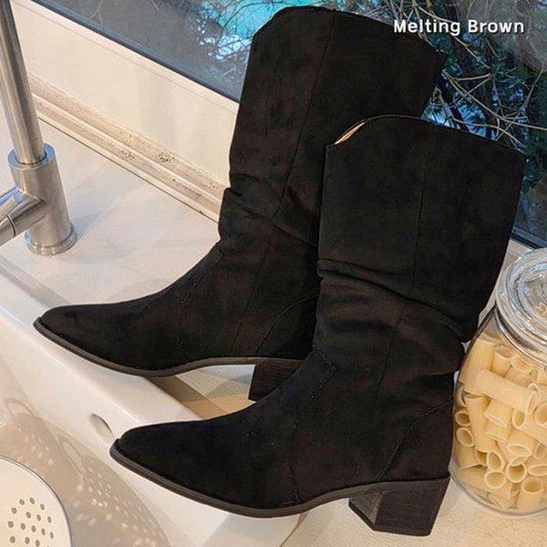 女性スエードスラウチミドルブーツ BK05