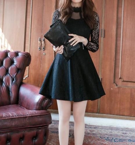 1472. シースルー袖ミニドレス（ブラック）結婚式 パーティー 2019 春夏 sale 女子会 レストラン 二次会 同窓会