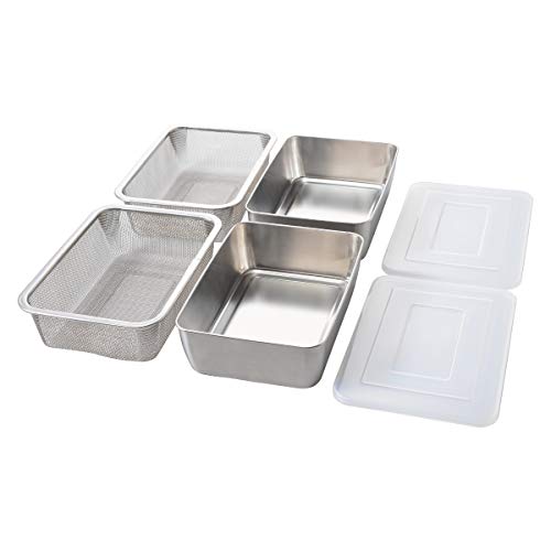 キッチンバット ステンレスバット セット 蓋付き深型ステンレスバット角型ザルセット A-77027