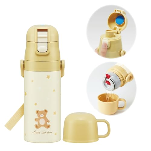 スケーター(Skater) 子供用水筒 2WAY 直飲み コップ式 リトル ベア くま ベージュ 350ml(コップ時)420ml(直飲み時) ステンレス キッズ 小容量 女の子 SKDC3