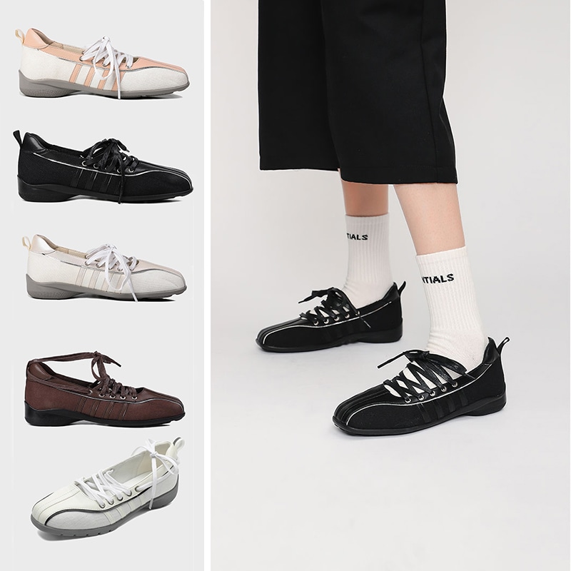 メッシュ レースアップ フラットシューズ [5カラー]