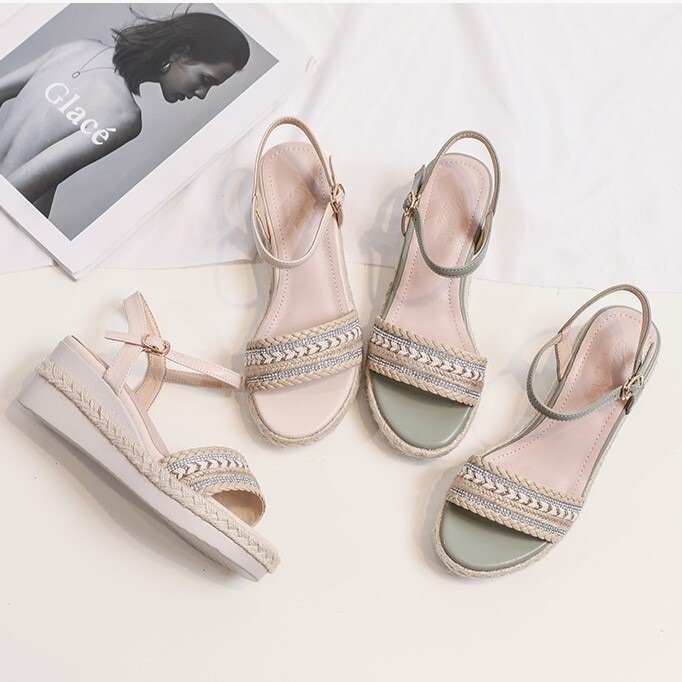 サンダル レディース 厚底 ウェッジソール 22cm 22.5cm 23cm 23.5cm 24cm 24.5cm 25cm 韓国 オープントゥ アンクルストラップ かわいい 大人可愛い エレガント