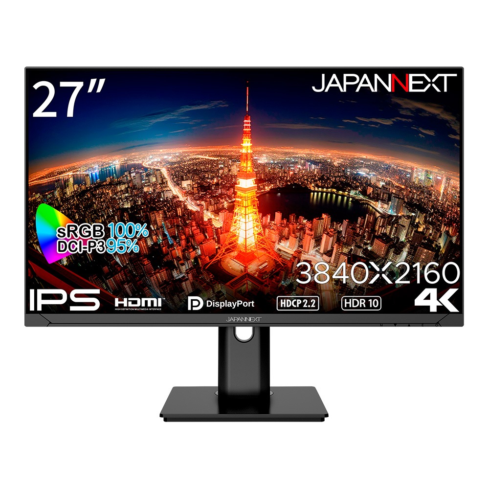 JAPANNEXTジャパンネクスト 液晶ディスプレイ(27型/IPS/4K UHD 3840×2160/60Hz/8ms/HDR10/HDMI2.0/DP1.4/VESA/PIP・PBP対応)(ブラ