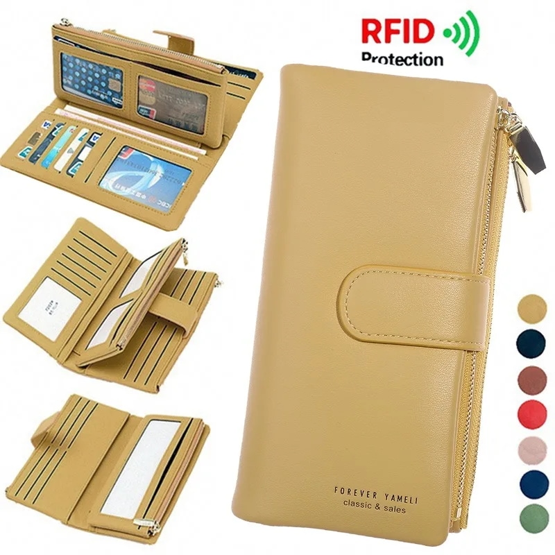 女性用ロングpuレザーウォレット3折りたたみ式携帯電話クラッチバッグモノクロコイン財布カードホルダー大容量 - 1524