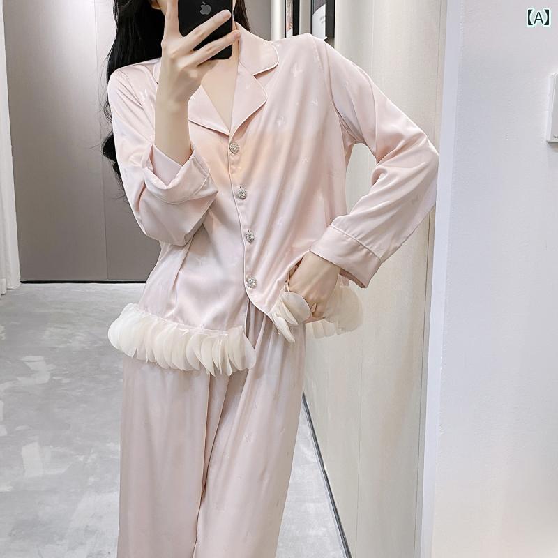 シルク　パジャマ　レディース 春秋 女性 用 冷感 パジャマ 2024年 蝶 プリント 長袖 スーツ 家 着と しても 着用 可能