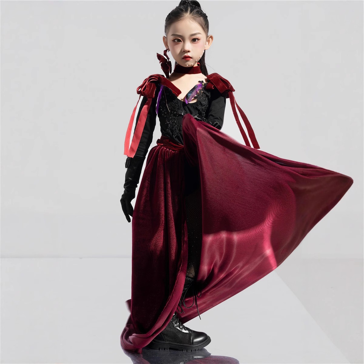 【2枚購入で 3oo円OFF】女の子エレガントなワンピースファッションスーツビッグテールドレス中年の子供秋と冬の大気対照服