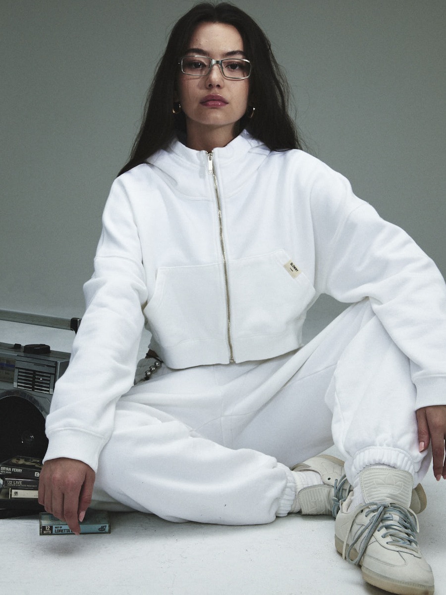 【GLOWNY】 G CLASSIC WASHED CROP ZIP UP : WHITE