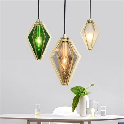 ペンダントライト 北欧 ガラス おしゃれ ins LED対応 角錐 ひし形 菱形 リビング 天井照明 ダイニング キッチン 和室 寝室 アトリエ アンティーク ダクトレール 引掛シーリング用 工事不要