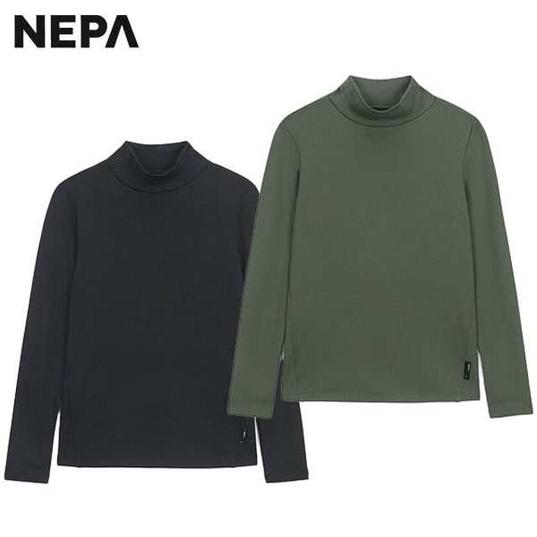 春秋用女性リブハイネック長袖Tシャツ - 7K65361