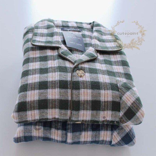 【短納期】パジャマ メンズ 綿100％長袖 上下セット 前開き 秋冬 チェック柄　おしゃれ パジャマ 暖か　前開きパジャマ 　部屋着　ルームウェア　防寒　寝巻き