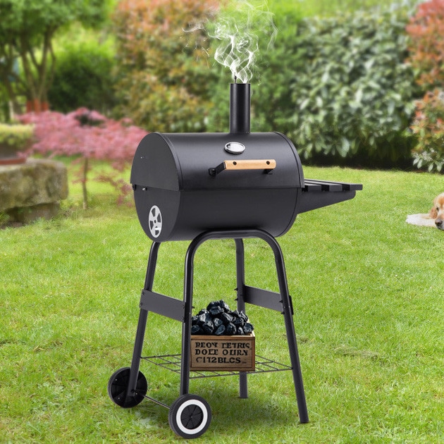 バーベキューコンロ BBQコンロ 焼き網 温度計 サイドテーブル キャスター 煙突付き 棚板 9,538円