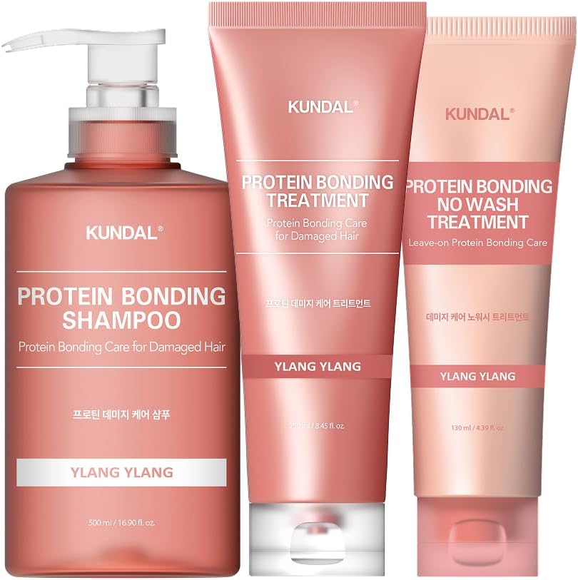 【KUNDAL/クンダル】【ダメージケア3種セット】シャンプー 500ml + トリートメント 250ml + 洗い流さないトリートメント 130ml #イランイラン 【Protein Bonding