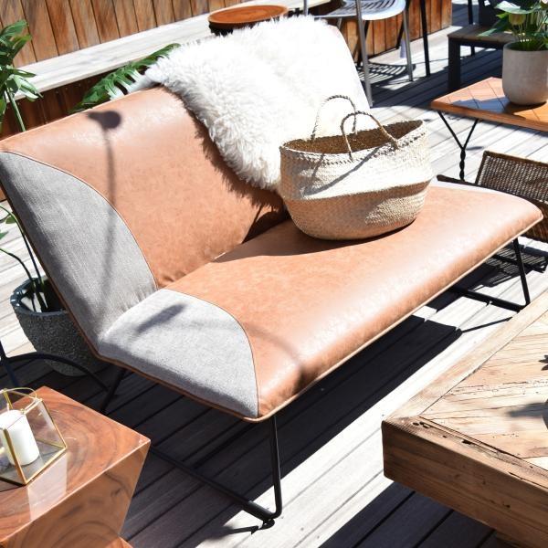 ソファ ソファー 2人掛け ソフトレザー 合皮 レザー スチール ファブリック 布 インダストリアル おしゃれ シンプル キャメル ブラック 黒 オレンジ 46,825円