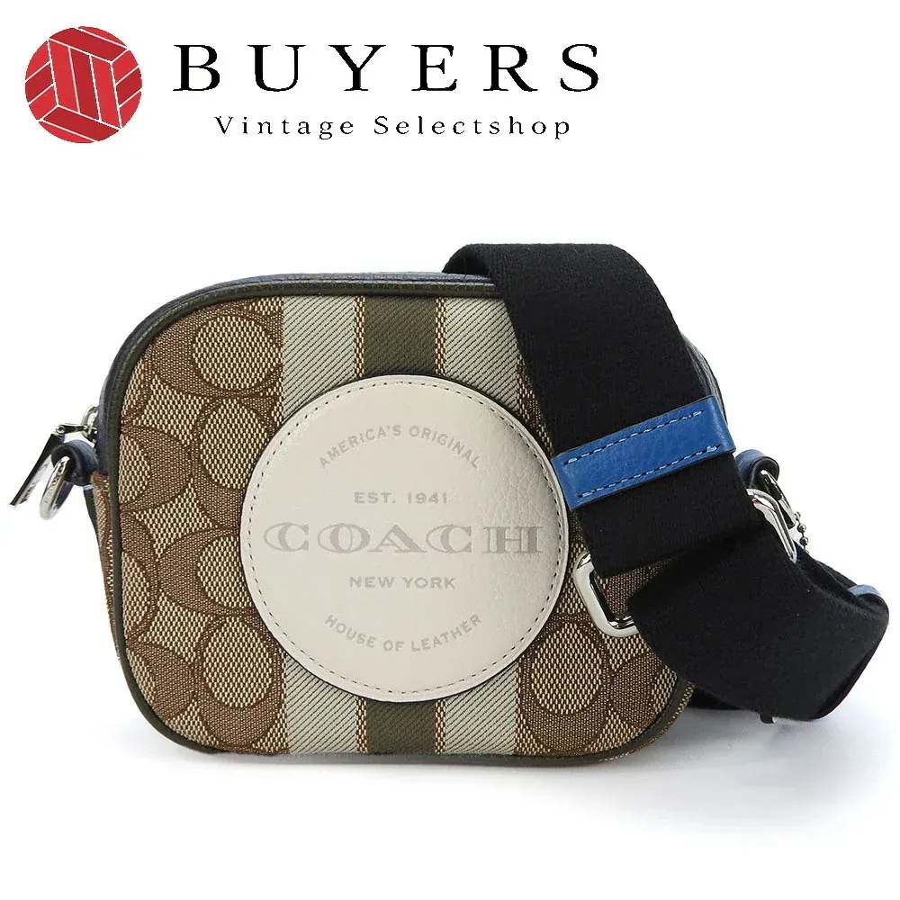 中古 ショルダーバッグ 2635 シグネチャー デンプシー キャンバス レザー ベージュ ブルー系 カーキ シルバー金具 カメラバッグ ミニ ポシェット レディース 女性