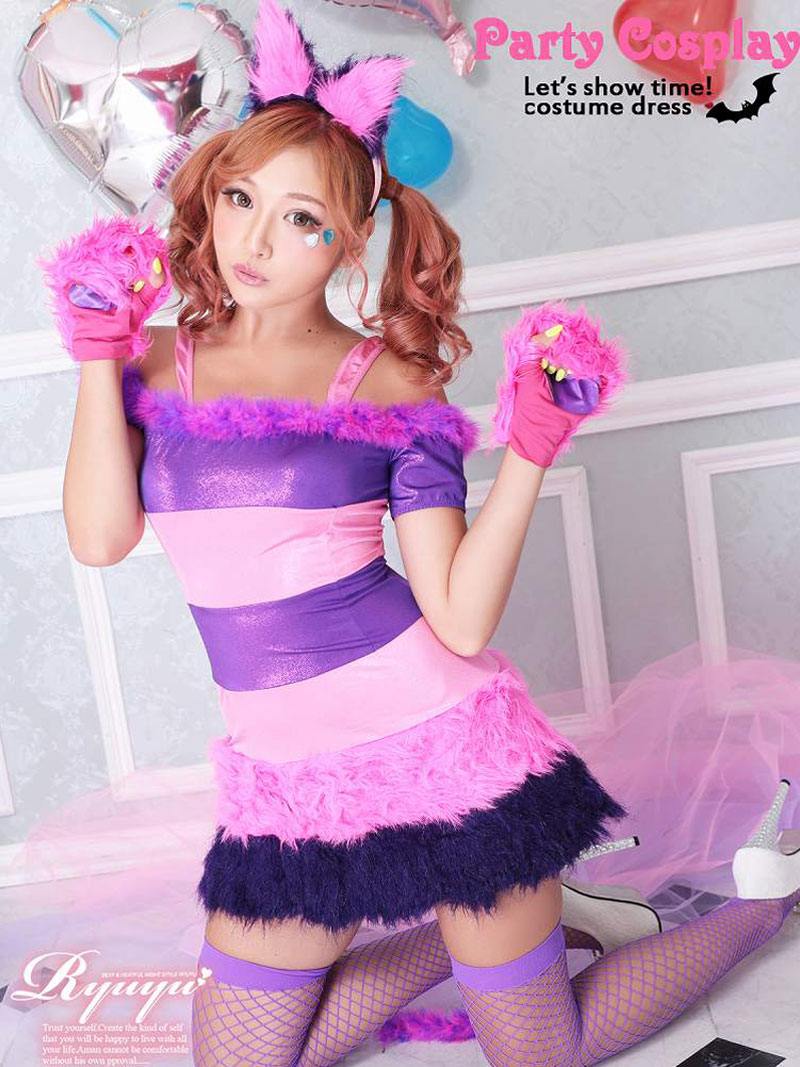 コスプレ パープル ふわふわ 猫 ミニスカ アニマル ハロウィン キャット コスプレ ピンク 紫 Ryuyu