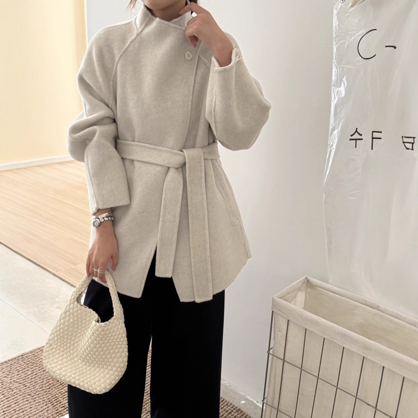 高級両面ウールコート女性用2025年秋冬新作韓国版小さいサイズレースウールコート