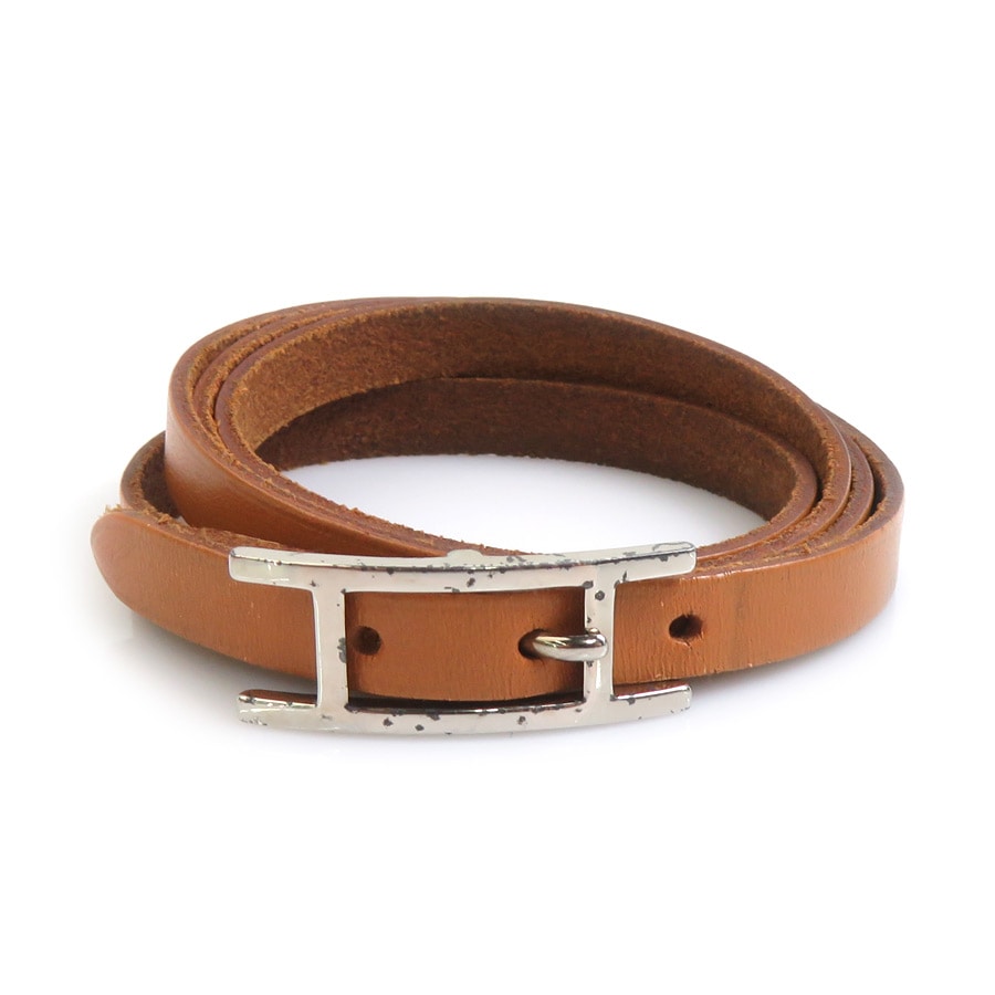 エルメス HERMES ブレスレット アピ レザー/メタル ブラウン/シルバー レディース e61680i