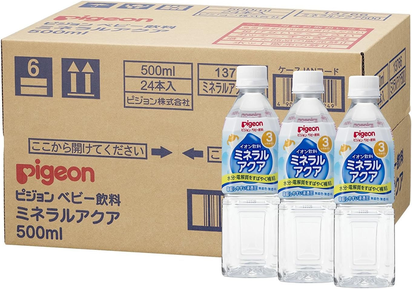 ピジョン ミネラルアクア ペットボトル ベビー 子ども のみもの 電解質 水分補給 水 500ml×24本