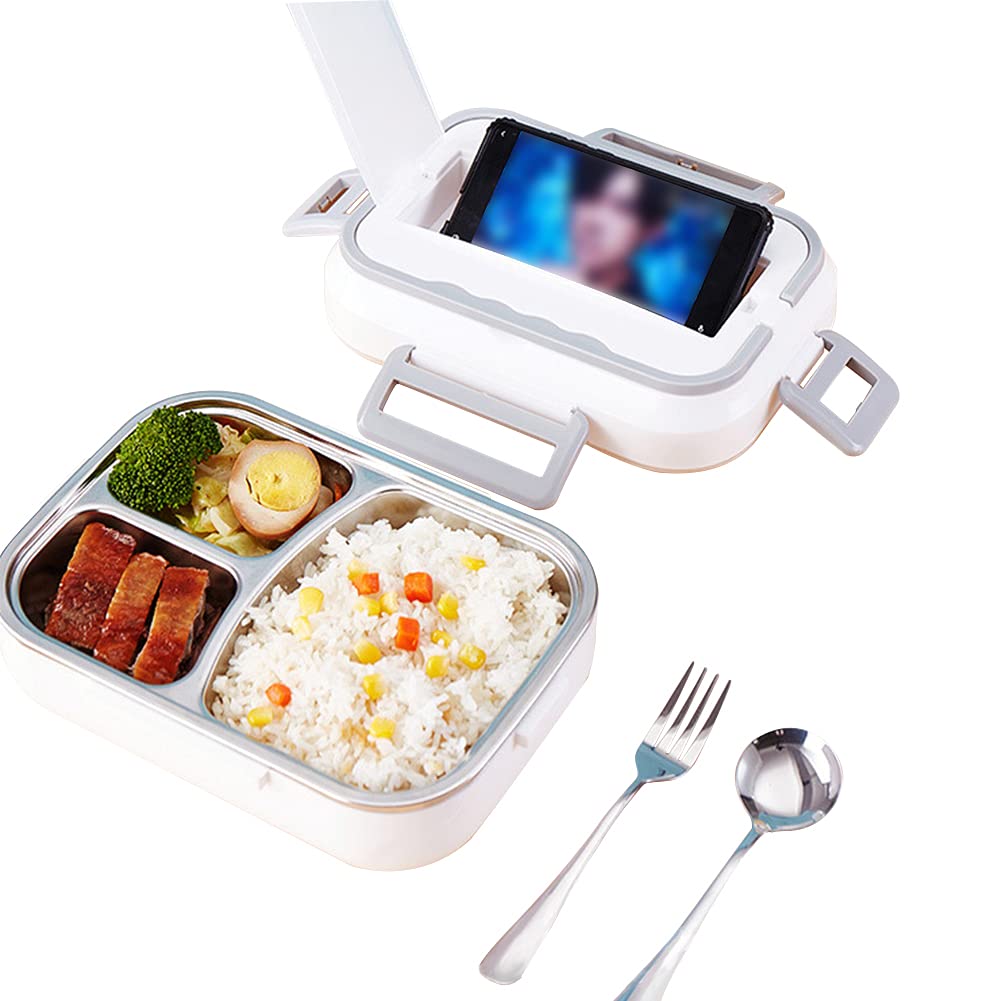 電熱弁当箱 車用 家庭用 12V/24V/110V通用 速く加熱する 漏れ防止 カトラリー付き 大容量 携帯用 静音 加熱弁当箱 自宅 オフィス 会社 学校 電気弁当箱