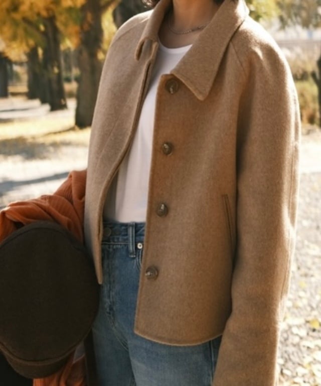 キャメル ビリー ヒドゥンボタン ジャケット ショート ハンドメイド コート