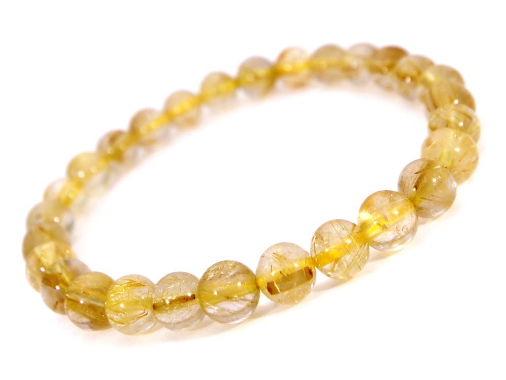 「1点もの 現品」 ラビットヘアー ゴールドルチルクォーツ ルチルクォーツ ブレスレット 6.8mm パワーストーン ブレスレット メンズ レディース 天然石 数珠 アクセサリー メン h926-ys