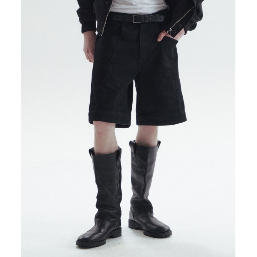 CHOWOO フォールディッド ヘム ショーツ-ブラック(男)