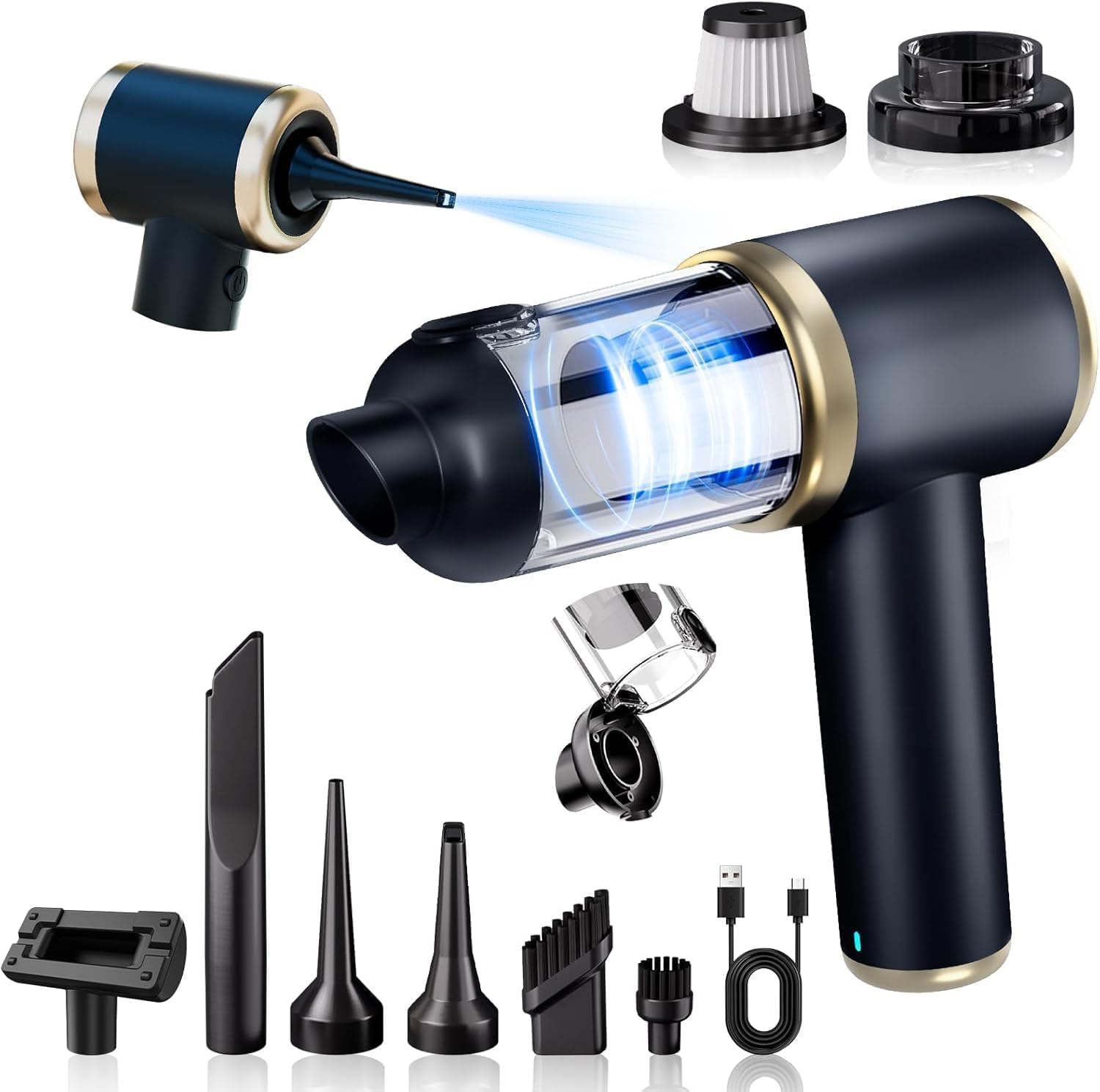 【Amazon.co.jp限定】ハンディクリーナー 掃除機 ハンディ 多機能ミニ 掃除機 車用掃除機 40000PA 充電式 多機能 コードレス 4in1電動エアーポンプ機能付き 吸引力 カークリーナ