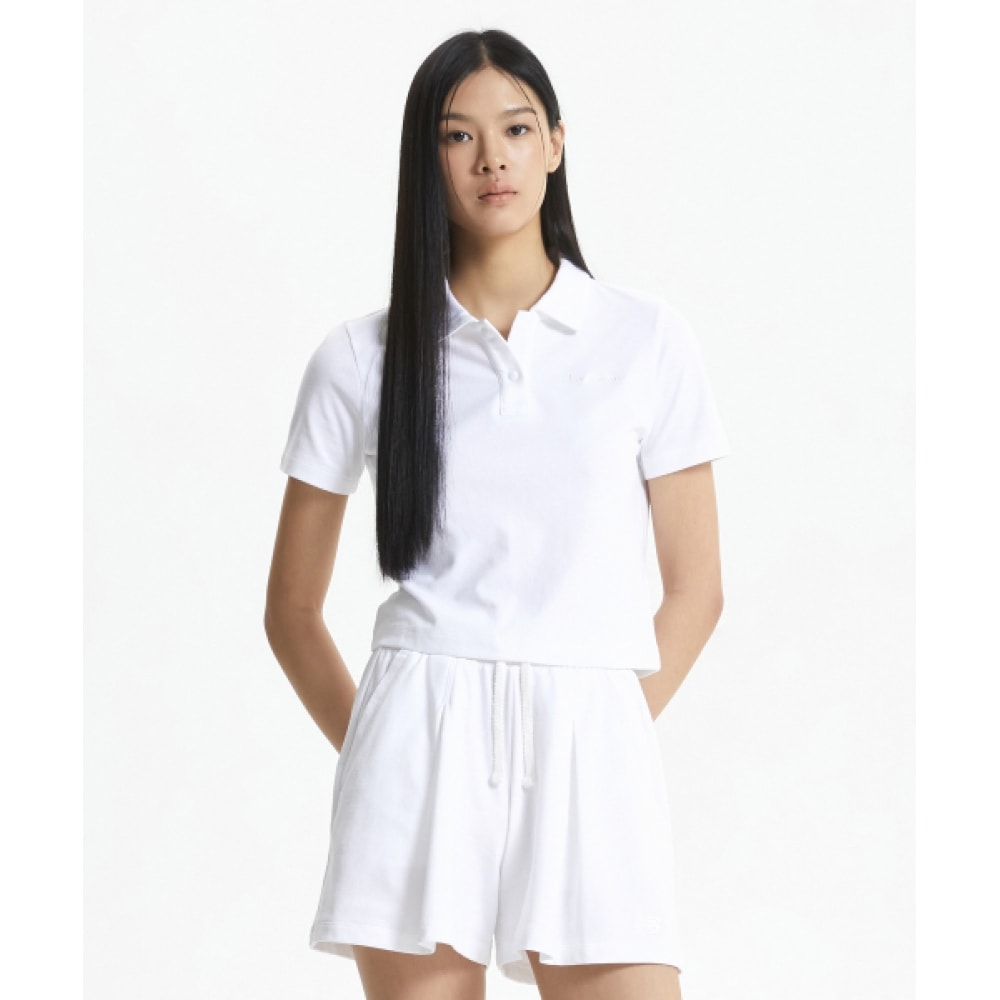 ニューバランス NBNFF2W412/女性用シングルメッシュセミクロップカラー半袖Tシャツ (ホワイト)