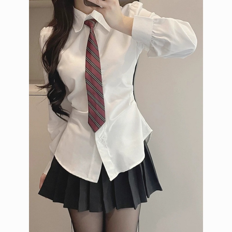 【1つ買うと10つ無料】純粋な欲望のスタイル春と秋の女性のための純粋な欲望スタイルの均一な白いシャツのスリムで多目的なシャツ長袖