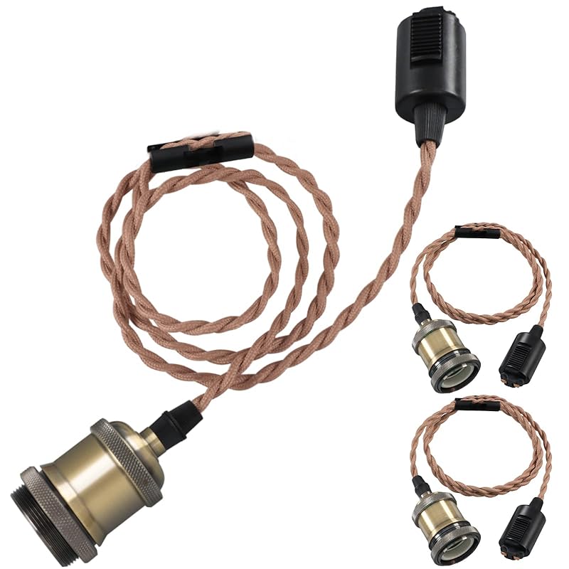 szbritelight ダクトレール用ソケット e26 ペンダントソケット 裸電球用 ライティングレール 1灯 led対応 吊り下げ コードアジャスター付き 長さ調整可 レトロ ヴィンテージ【3個セ