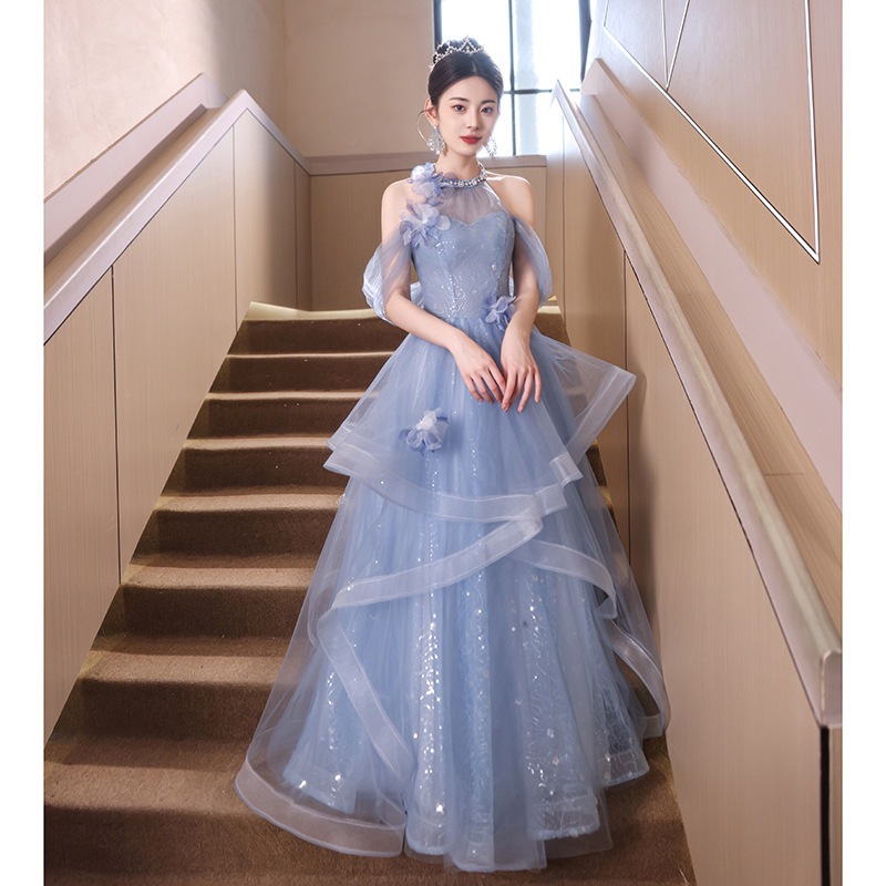 女性用ブルー宴会イブニングドレス2024ホストシニアセンスアートテスト成人式 5,300円