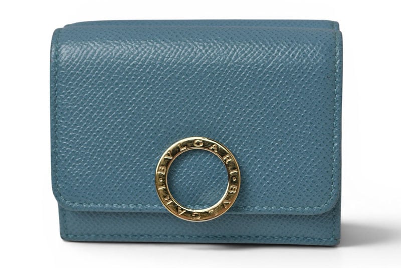 ブルガリ 財布 BVLGARI ブルガリブルガリ 三つ折り財布 コンパクトウォレット ターコイズブルー レザー【中古】