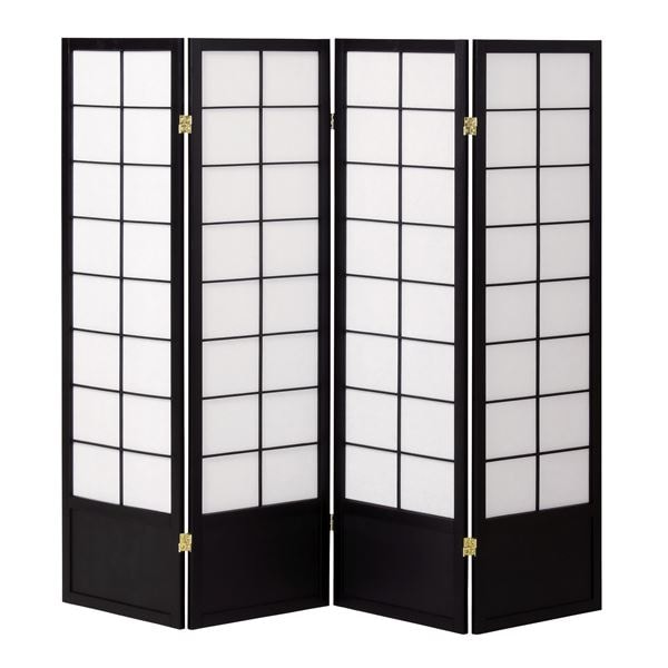 和風衝立/パーテーション 4連 (ブラック) 幅450×奥行20×高さ1500mm×4枚 木製 スチール 不織布 完成品 (和室 リビング)