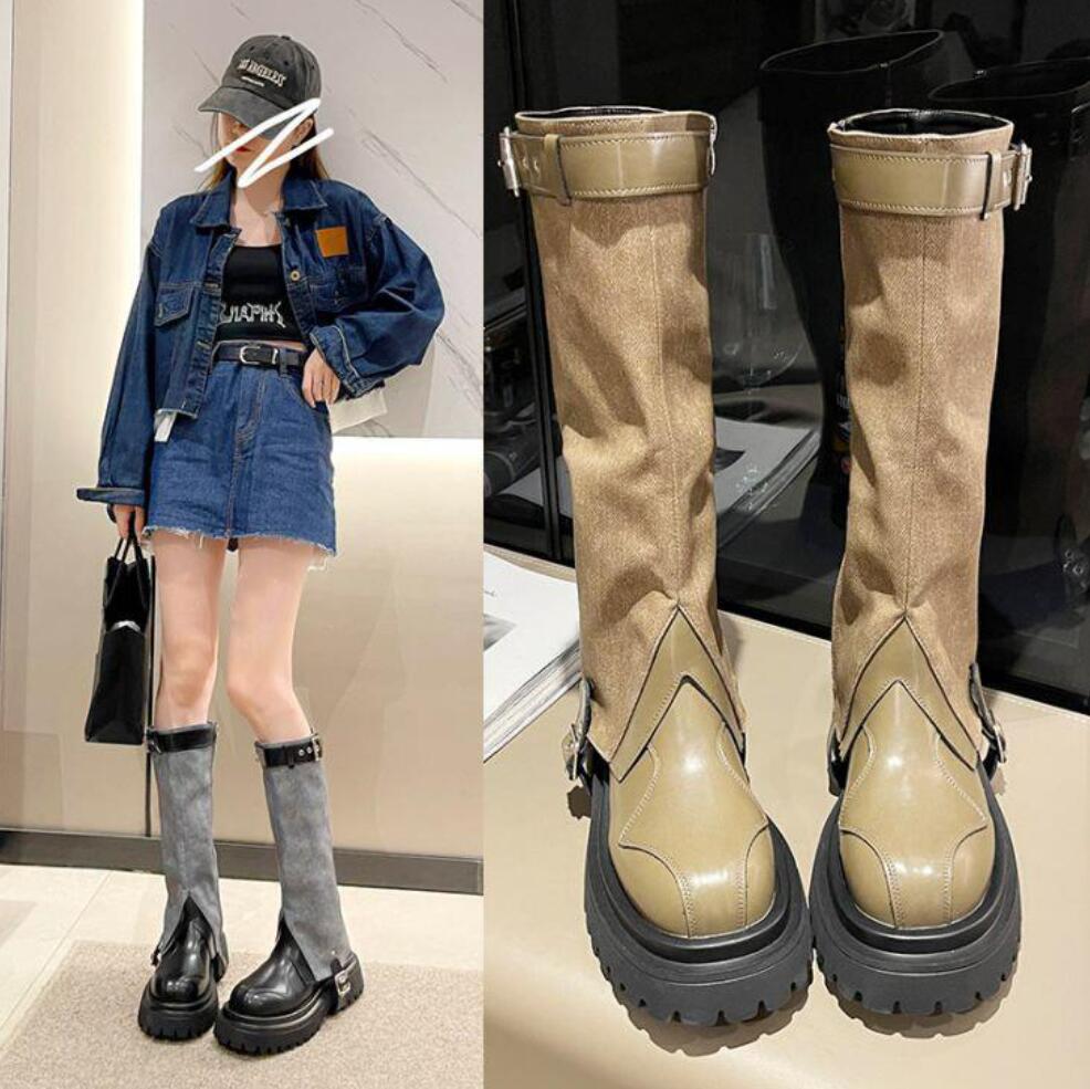 【3日で出荷】ロングブーツ 厚底 美脚 脚長効果 レッグウォーマー ベルト 疲れにくい