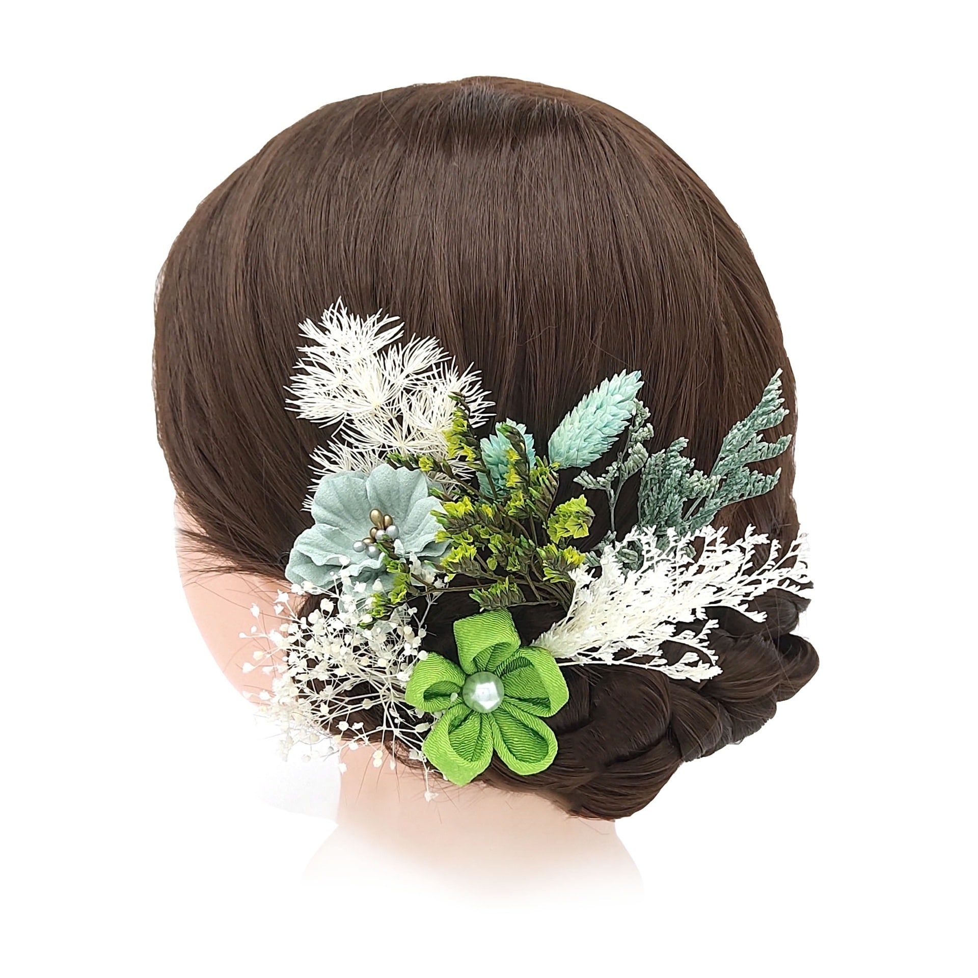 お盆夏 和風 17 プリザーブドフラワー セット ヘアアクセサリー 繊細にされたシルクフラワー U 字型ヘアスタイル 日本旅行写真 結婚式 レトロ かぶりもの