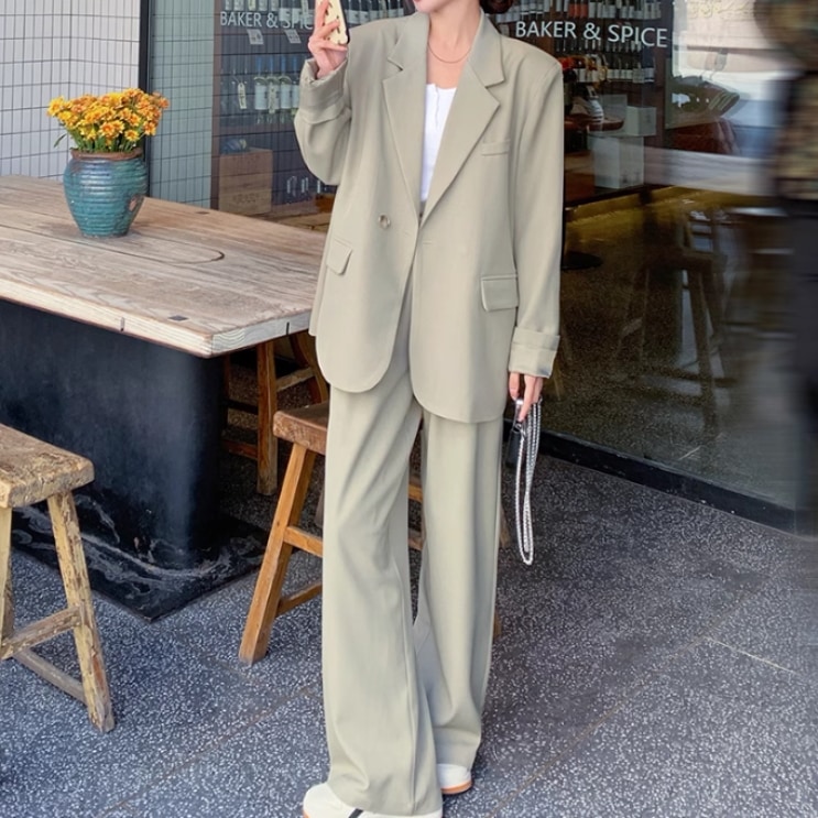 セットアップ 上下セット レディース スーツ パンツスーツ ジャケット 襟付き 長袖 無地 Vネック パンツ 長ズボン カジュアル ゆったり かっこいい 大人っぽい 普段使い かわいい 大人可愛い