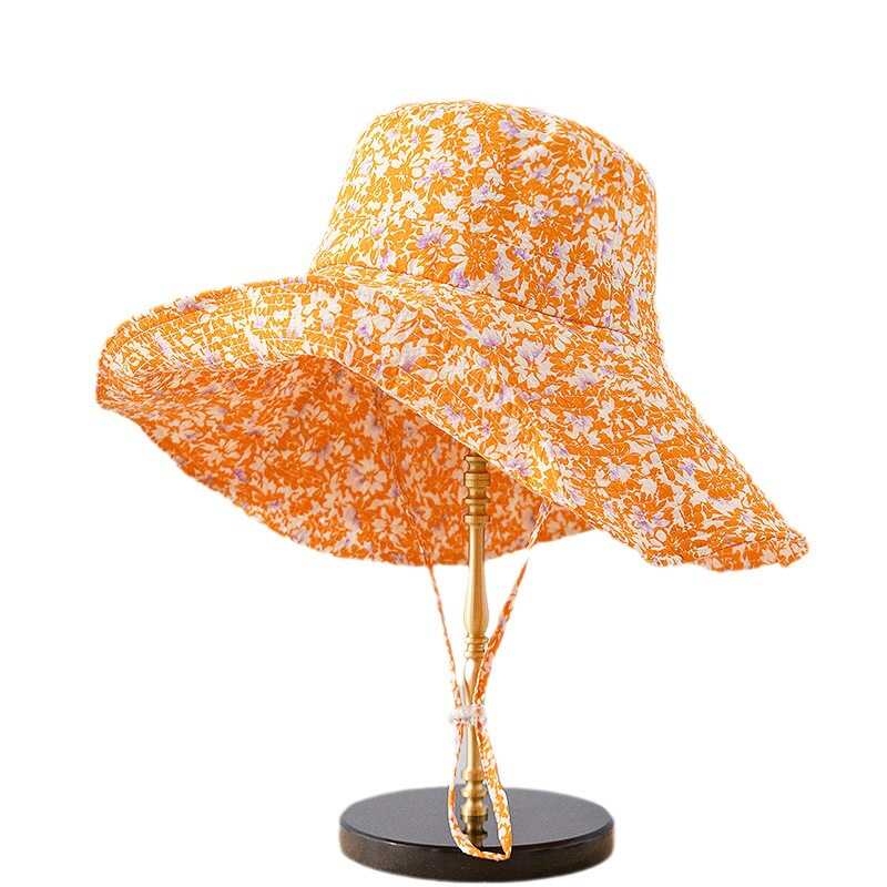 団体購入8件 夏の大つば日除け日焼け止め花柄ハイキングアウトドア海辺リゾート女019