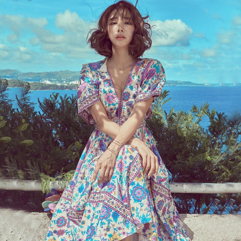 1508.花柄ボヘミアンワンピース（ホワイト） 2019 春夏 sale ビーチ 海 リゾート ランチ 女子会