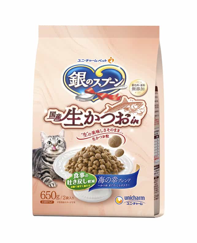 【9個セット】ユニ・チャーム 銀のスプーン国産生かつおｉｎ食事の吐き戻し軽減フード　海の幸ブレンド６５０ｇ